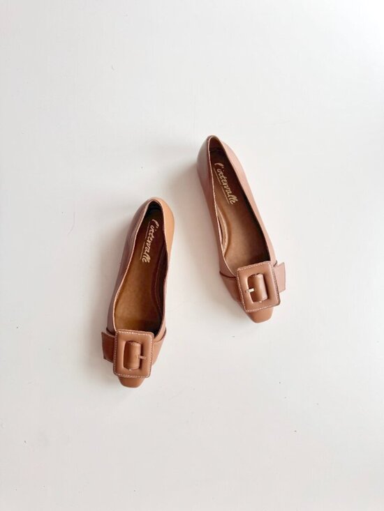 L'Intervalle Shoes - L'INTERVALLE Mulan Brown Leather Buckle Pointed Toe Ballet Flats, Size 8/39